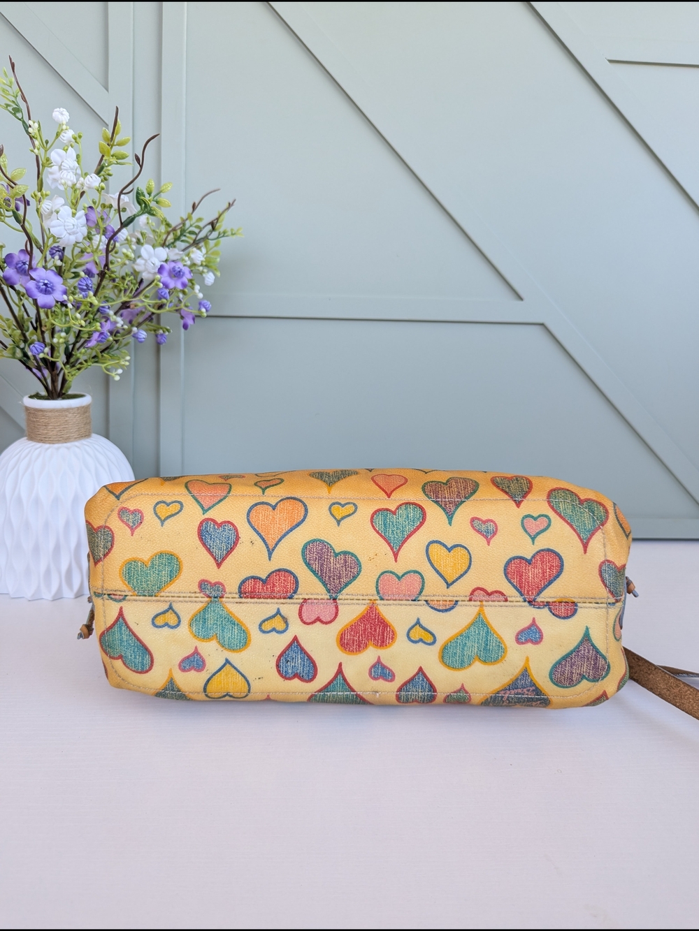 Dooney & Bourke Yellow Heart Print Satchel - Picture 7 of 11